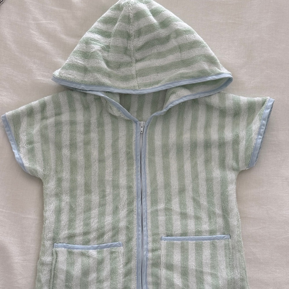 Kids Hooded Terry Swim Coverup - Light Green Stripe